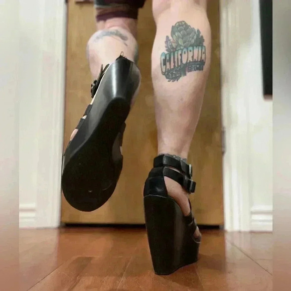 Kork-Ease Hailey Strappy Platform Wedge Sandals Shoes Black Leather 9 40.5 - Picture 5 of 12